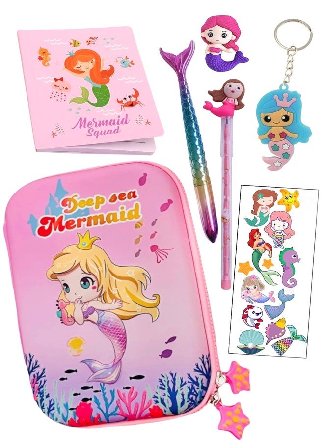 Le Delite Mermaid 3D Hardtop EVA Pencil Case - Kids Large Stationery Organizer 7 Items Combo Set | Diary with Pen, Pencil, Eraser, Keychain & Stickers| School Stationery Pouch (Mermaid) - Image 1